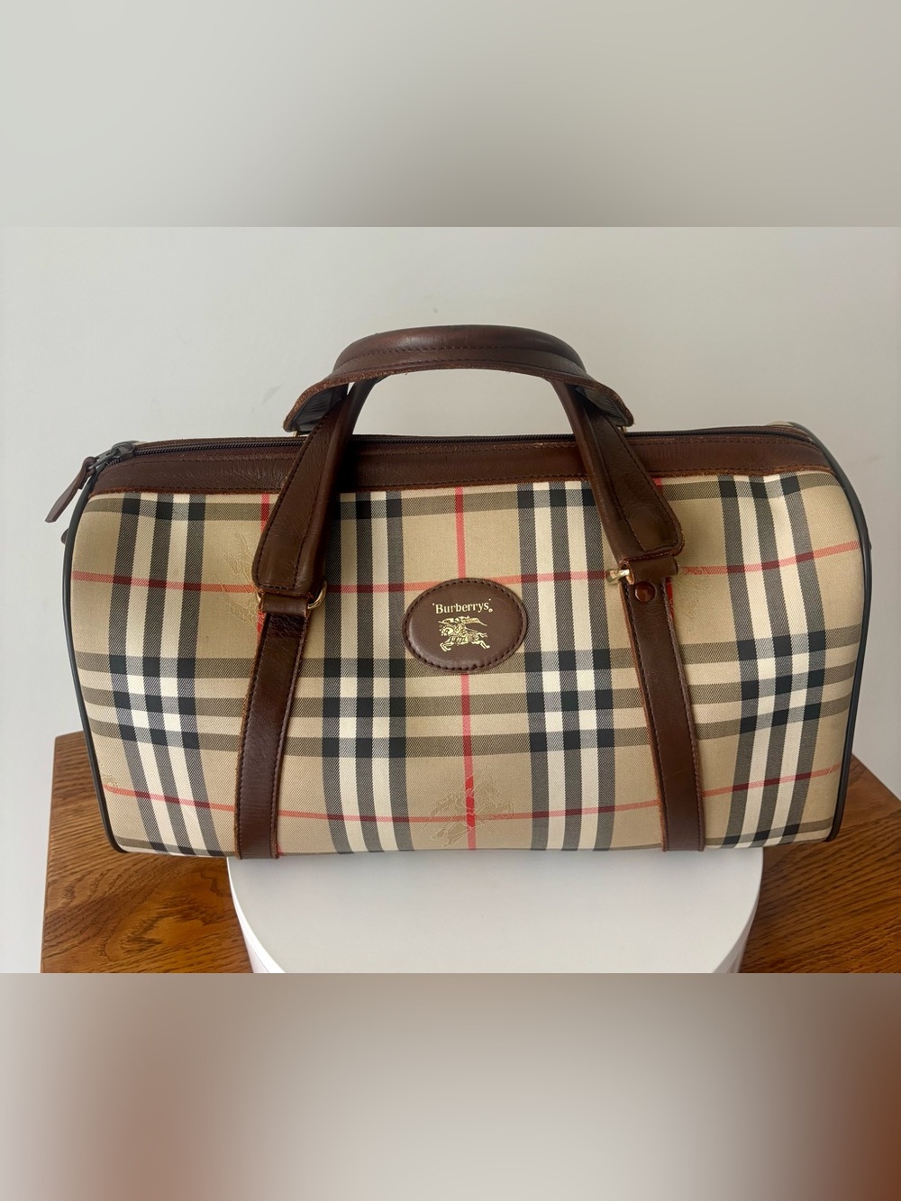 Burberry Vintage Haymarket Boston Travel Bag